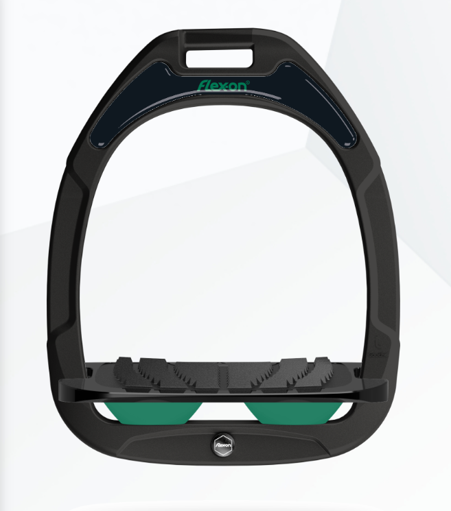 Flex-On Green Composite Stirrups - Black Frame, Black Footbed, Irish Green Shock Absorbers